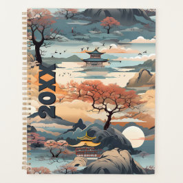 Agenda Planeador Paisagem Coreano em Laranja e Teal