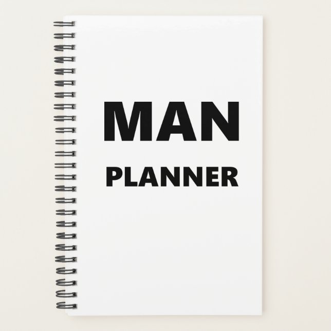 Agenda Planeador para Homens Planejar Letra Preta Branca (Frente)