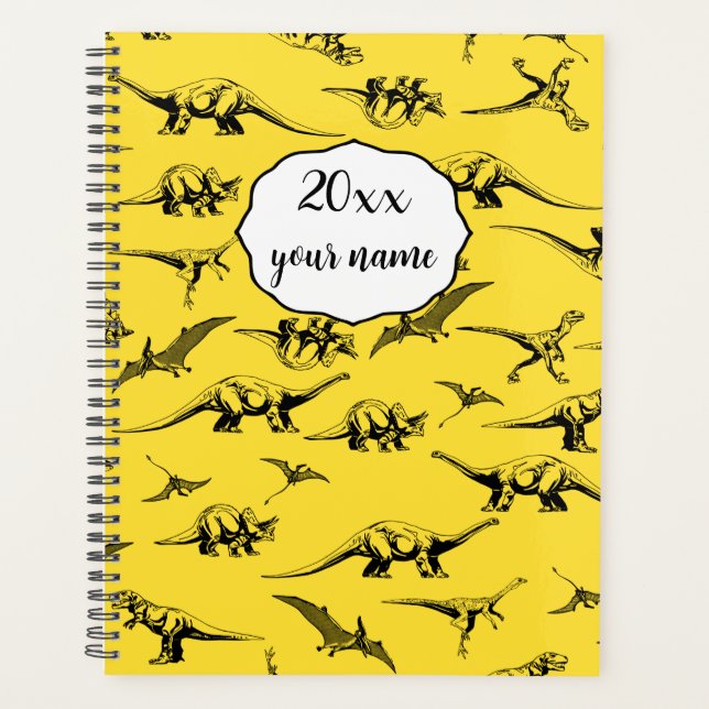 Agenda Planeador Personalizado de Dinossauro Amarelo para (Frente)