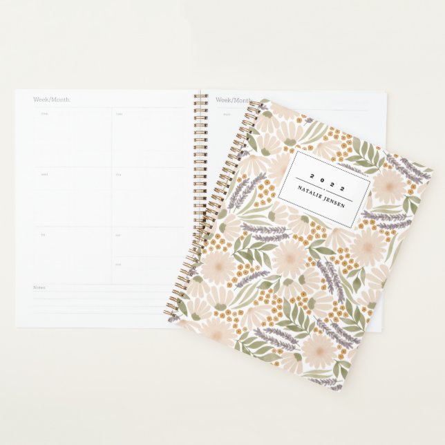 Agenda Planeador Personalizado de Ilustração Floral (Exibição)