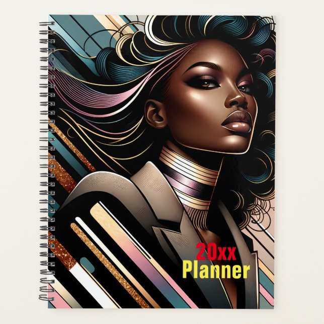 Agenda Planeador Personalizado de Mulher Americana Chic (Frente)