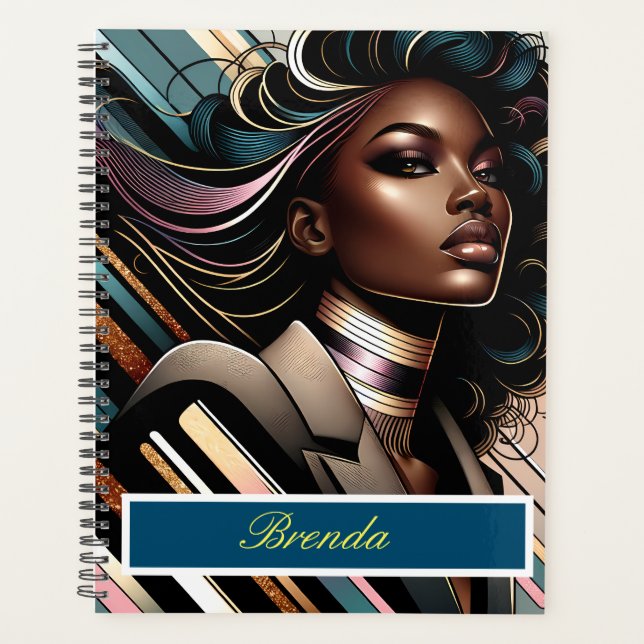 Agenda Planeador Personalizado de Mulher Americana Chic (Frente)