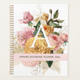 Agenda Planeador personalizado de rosas de pincel e ouro