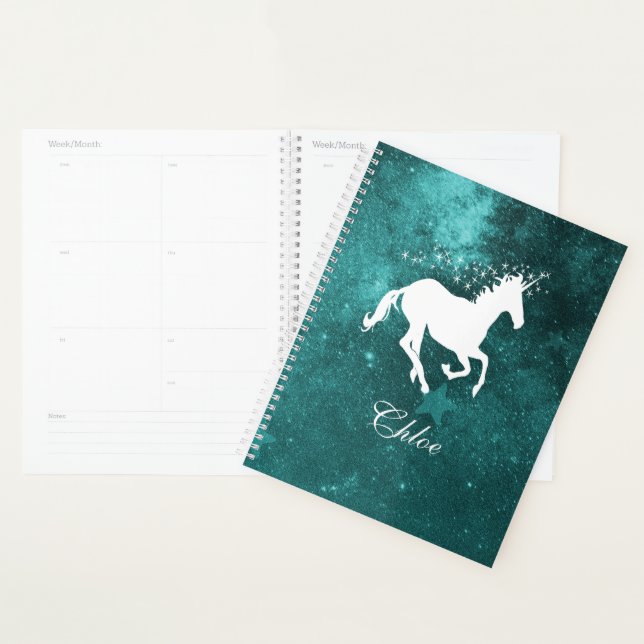 Agenda Planeador Personalizado do Teal Unicorn (Exibição)