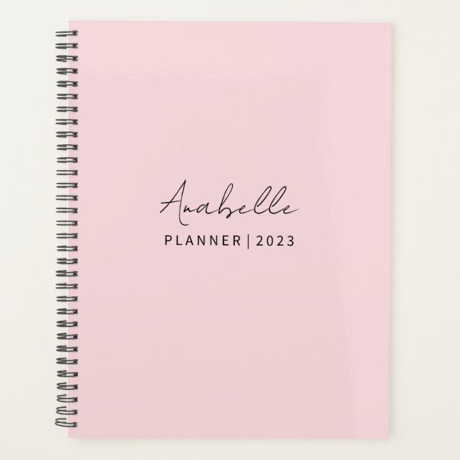 Agenda Planeador personalizado elegante rosa pálido (Frente)