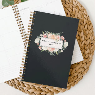Agenda Planeador Personalizado Floral Antiquado Carvão