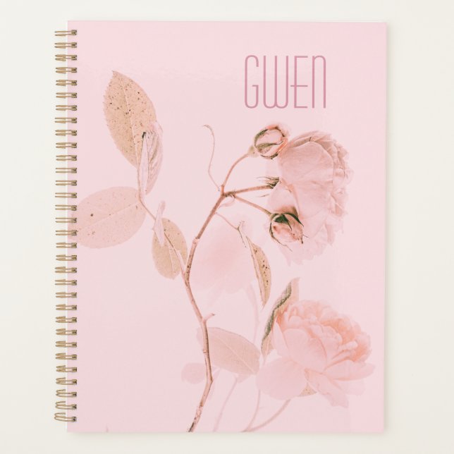 Agenda Planeador Personalizado Floral Suave Rosa (Frente)