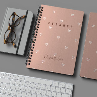 Agenda Planeador Personalizável de Corações Rosa Mínimo