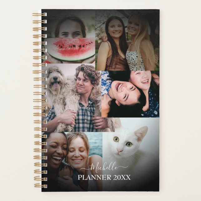 Agenda Planeador Preto de Fotografia Moderno Monograma 6 (Frente)