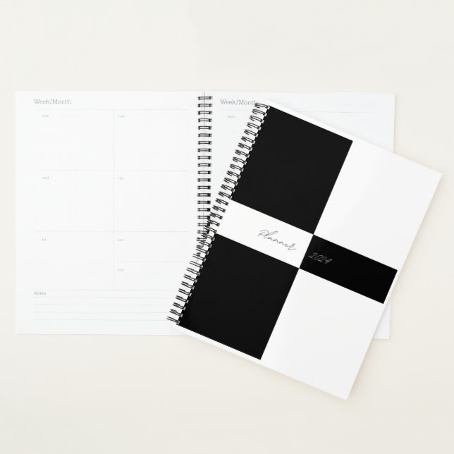 Agenda Planeador preto e branco simples 2024 (Exibição)