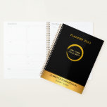 Agenda Planeador profissional moderno elegante, preto e o<br><div class="desc">Moderno elegante negro e ouro pessoal, planejador de negócios. Adicione seu próprio nome, logotipo e texto à frente para personalizar.</div>
