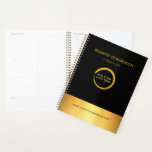 Agenda Planeador profissional moderno elegante, preto e o<br><div class="desc">Moderno elegante negro e ouro pessoal,  planejador de negócios. Adicione seu próprio nome,  texto,  logotipo e site para personalizar.</div>