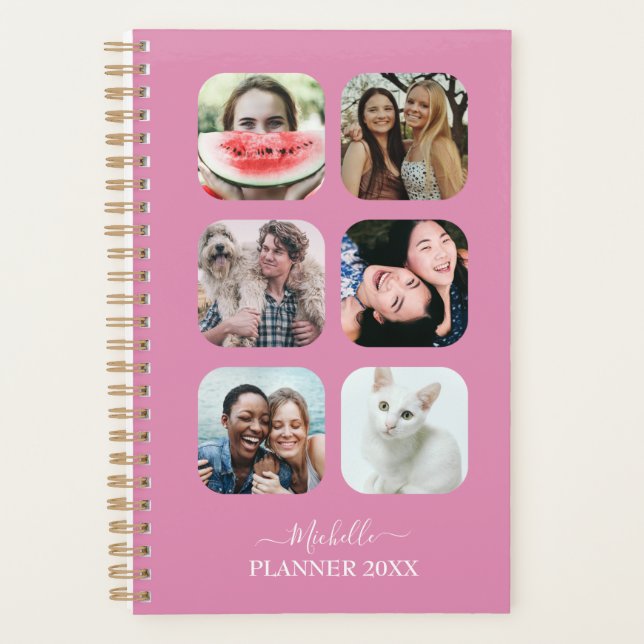Agenda Planeador Rosa Rosa Blush de Foto do Monograma Mod (Frente)