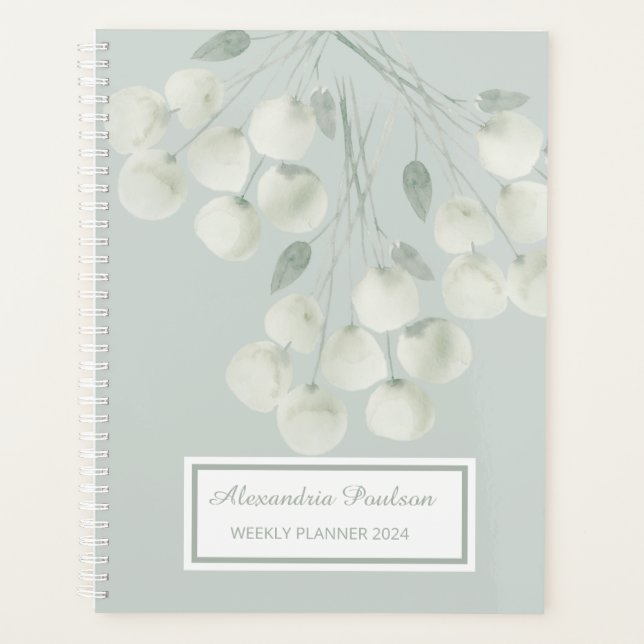 Agenda Planeador Semanal de Florais Brancos de Aquarela (Frente)