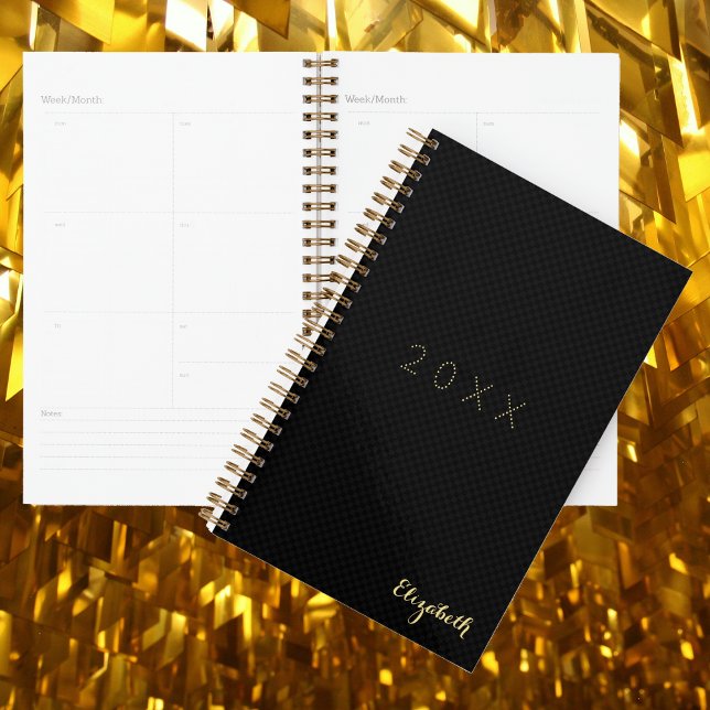 Agenda Planeador Semanal Dourado Preto Mensal Mensal 2026 (Black Gold Monogrammed Weekly Monthly 2024 Planner)