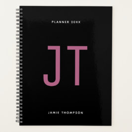 Agenda Planeador Simples de Monograma Mineral Preto