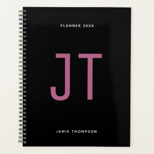 Agenda Planeador Simples de Monograma Mineral Preto
