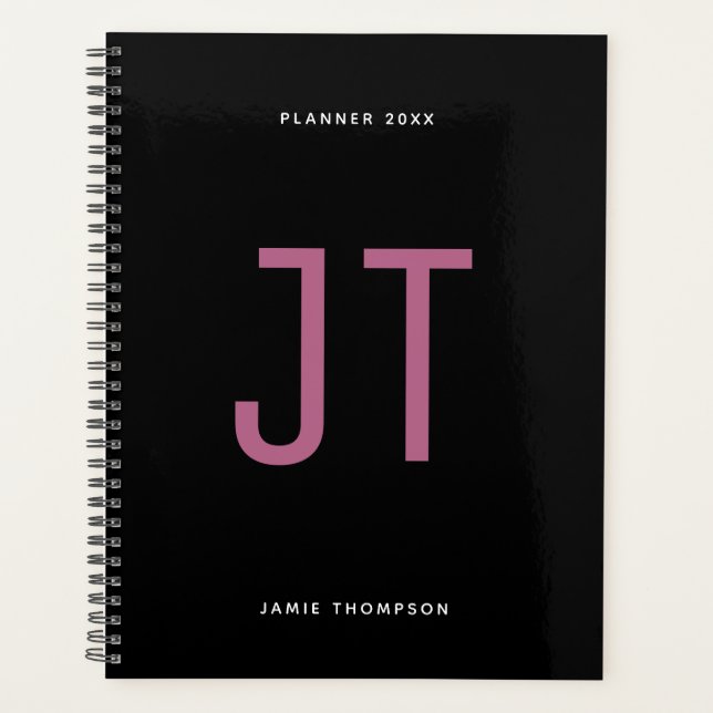Agenda Planeador Simples de Monograma Mineral Preto (Frente)