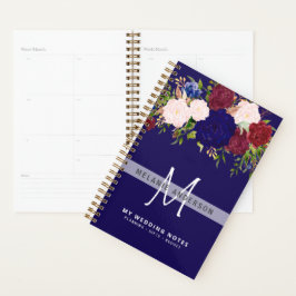 Agenda Planeamento do Casamento Floral Azul Rosa-Rosa Rus