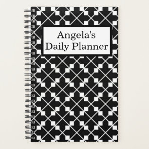 Agenda "Planejador Diário" Abstrato Diagonal Preto e Bra