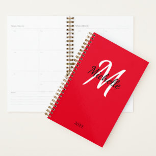 Agenda Planela Clássica Simples Elegante Monograma Vermel