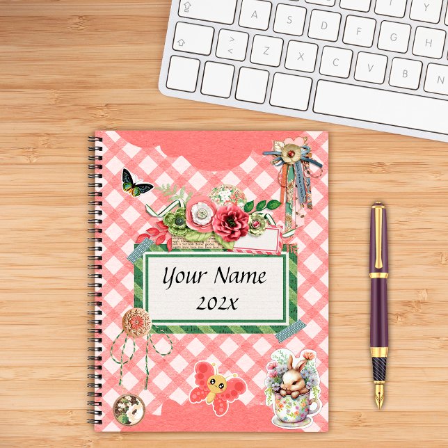 Agenda Planície de Elementos de Bicicleta de Gingham Rosa (Criador carregado)