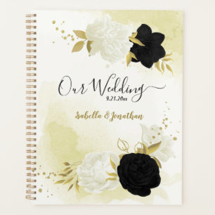 Agenda planificador de casamento de flores brancas pretas