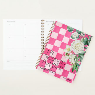 Agenda planificador de casamento floral branco-rosa-azul-
