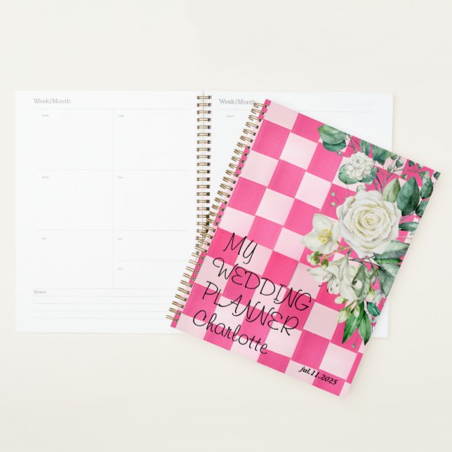 Agenda planificador de casamento floral branco-rosa-azul- (Exibição)