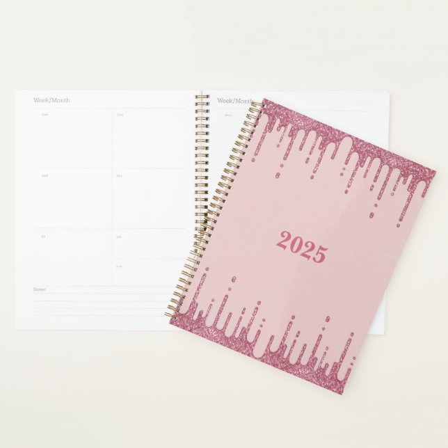 Agenda Planner 2025 de Drips Glitter Rosa (Exibição)