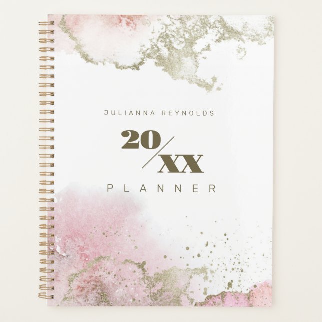 Agenda Planner Abstrato rosa e Dourado 2024 (Frente)