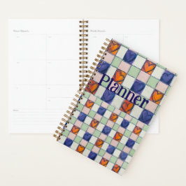 Agenda Planner azul laranja verde gingham