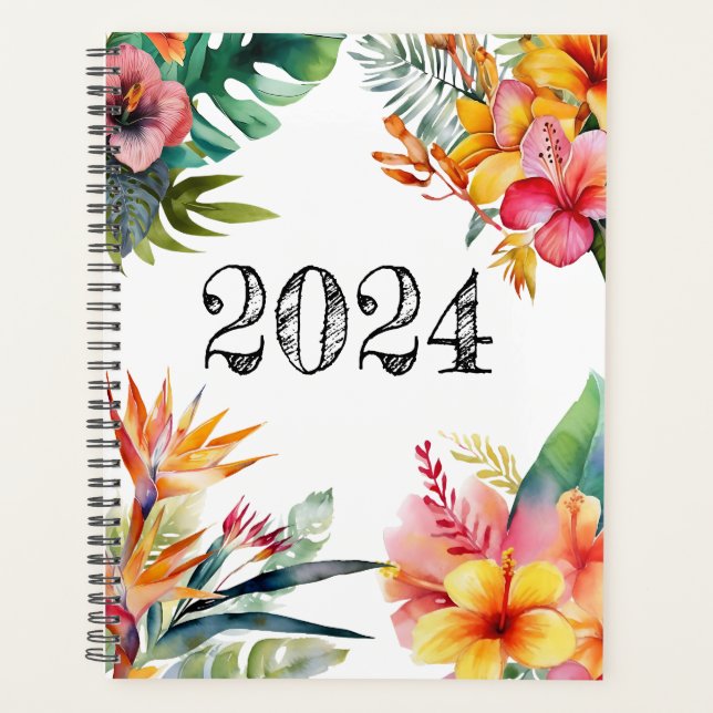 Agenda Planner brilhante e alegre de flores tropicais (Frente)
