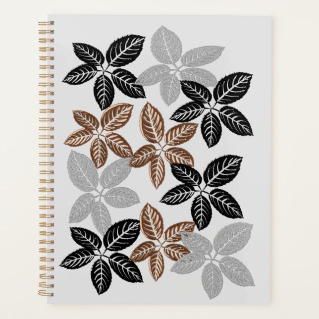 Agenda Planner Bronze, Preto e Folha de Cinza (Frente)