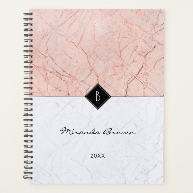 Agenda Planner da Cinza Dourada Elegante Monograma (Frente)