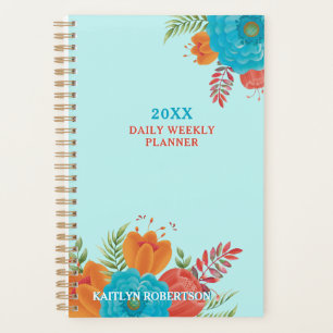 Agenda Planner da Mulher Pioneira de Coral Teal Retro Des