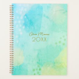 Agenda Planner de Abstrato de Arte Azul e Verde Vibrante