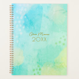 Agenda Planner de Abstrato de Arte Azul e Verde Vibrante