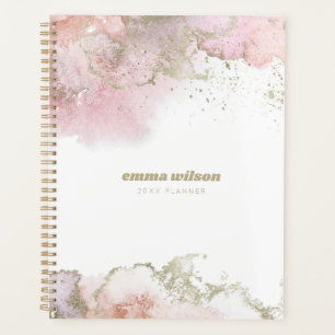 Agenda Planner de Abstrato Rosa e Dourado