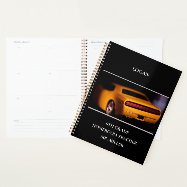 Agenda Planner de Carros Amarelo de Classe de Boi (Exibição)