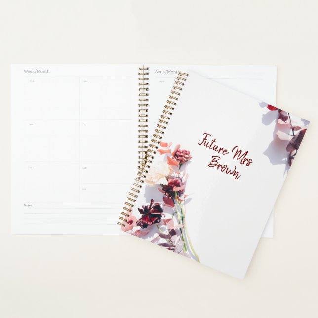 Agenda Planner de casamento branco floral (Exibição)