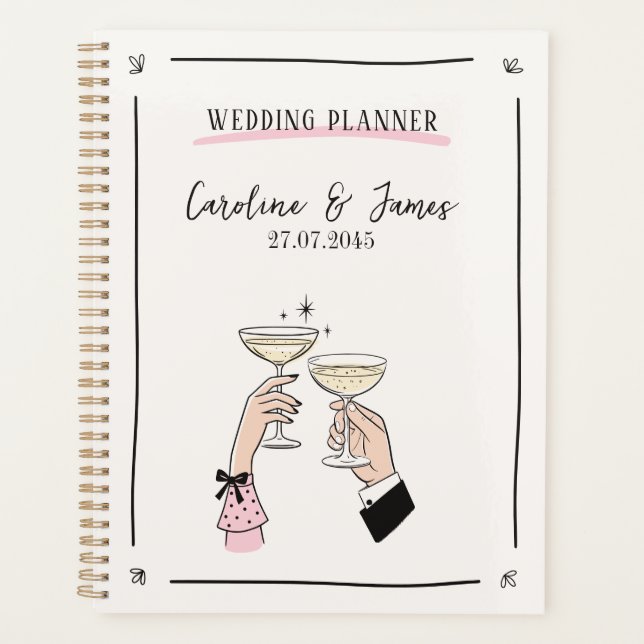 Agenda Planner de Casamento de Brinde de Champanhe (Frente)