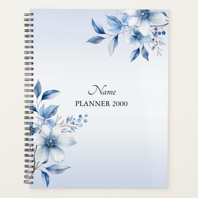 Agenda Planner de Casamento de Flores Azuis Botânicas (Frente)