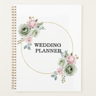 Agenda Planner de Casamento de Flores Verdes e Rosa