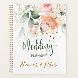 Agenda Planner de Casamento de Folhagem Floral, Verde
