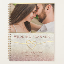 Agenda Planner de Casamento de Foto Dourada rosa