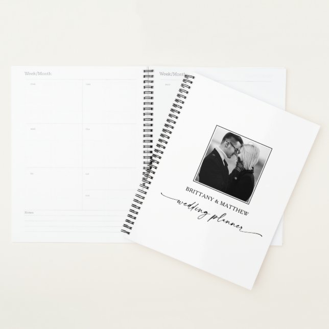 Agenda Planner de Casamento de Fotos em Branco Preto para (Exibição)