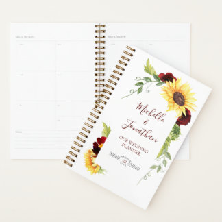 Agenda Planner de Casamento de Girassol com Rosa vermelha