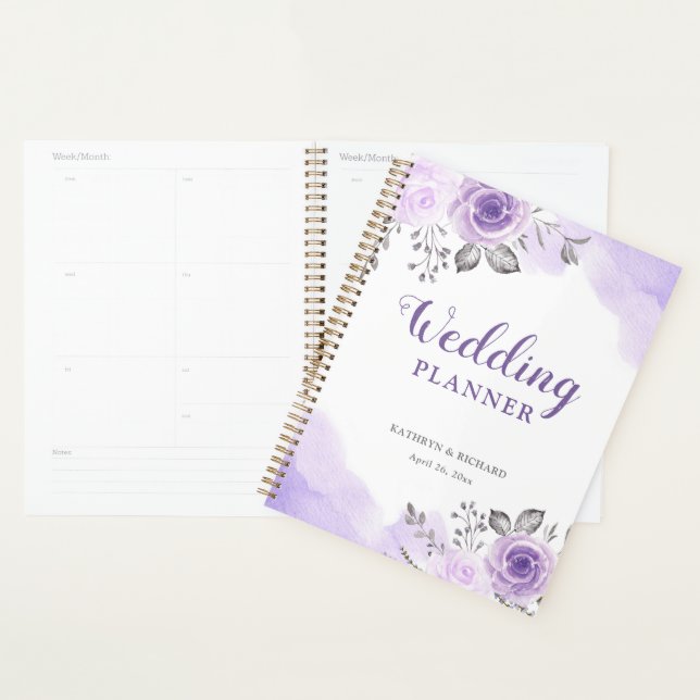 Agenda Planner de Casamento de Rosa de Jardim de Púrpura  (Exibição)
