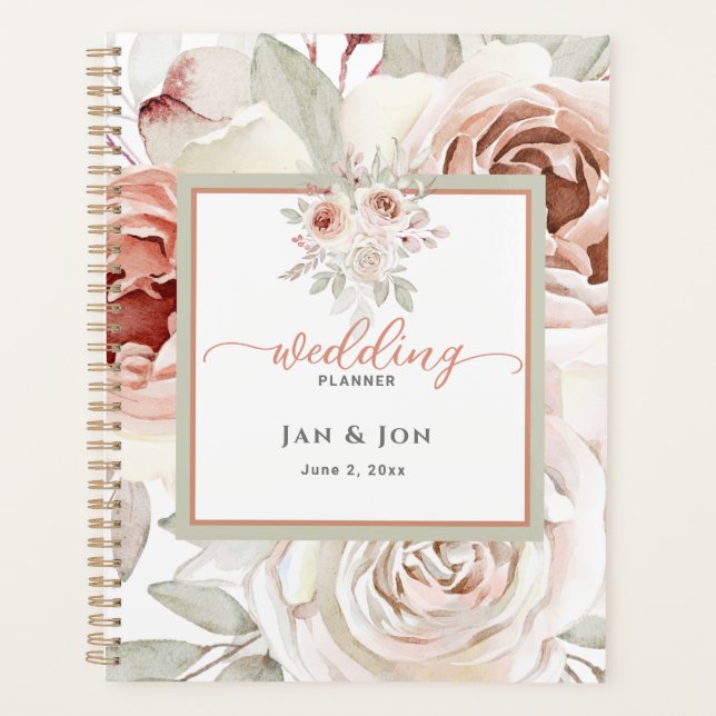 Agenda Planner de Casamento de Rosa Romântico Suave (Frente)